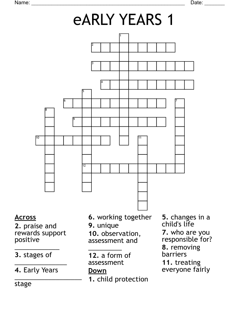 eARLY YEARS 1 Crossword