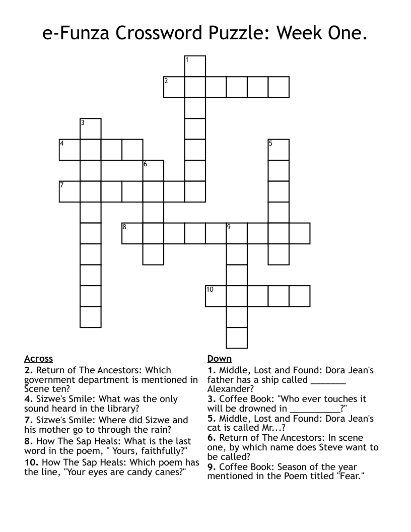 e-Funza Crossword Puzzle: Week One.