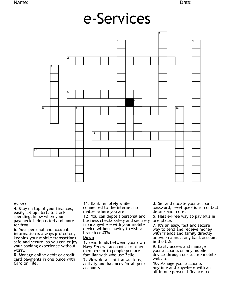 e-Services Crossword
