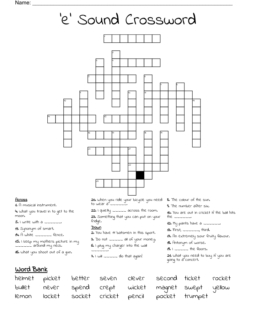 'e' Sound Crossword