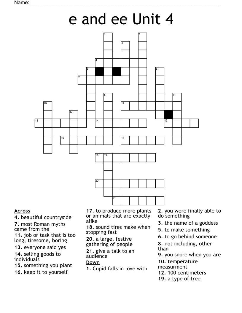 e and ee Unit 4 Crossword