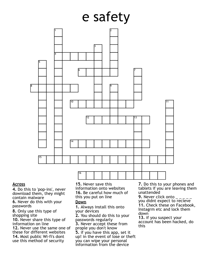 e safety Crossword