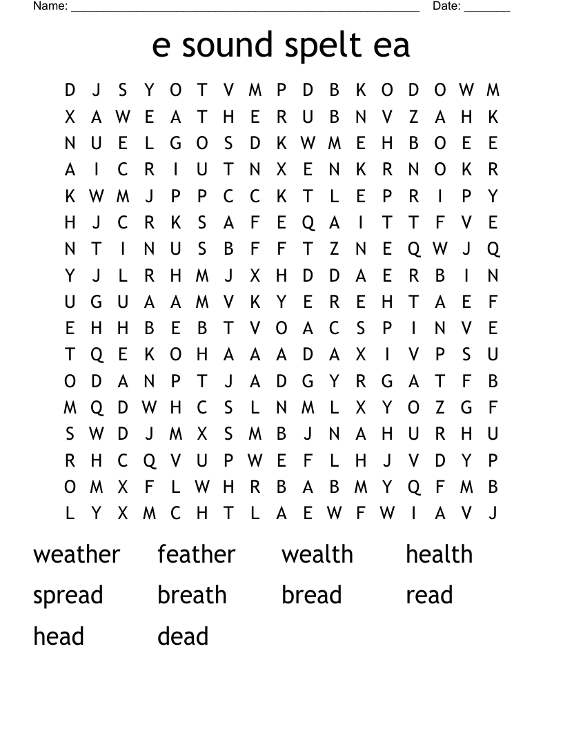 e sound spelt ea Word Search