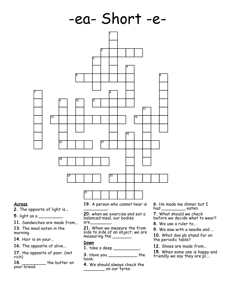 -ea- Short -e- Crossword
