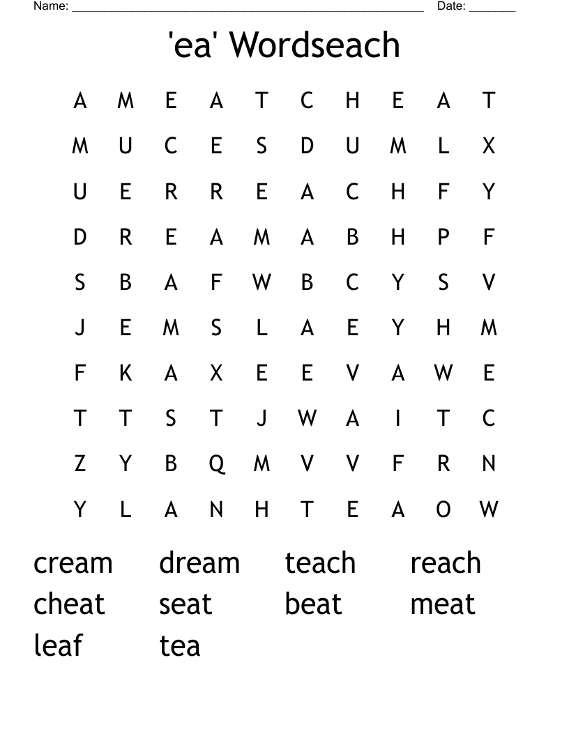 'ea' Wordseach Word Search