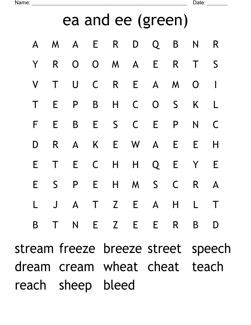 ea and ee (green) Word Search