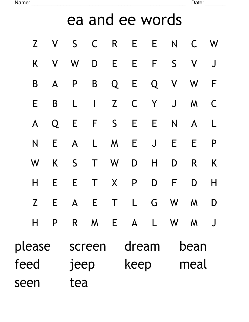 ea and ee words Word Search