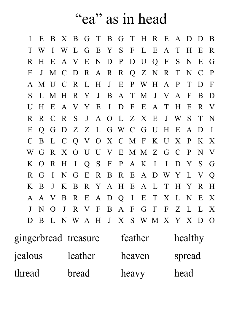 “ea” as in head Word Search