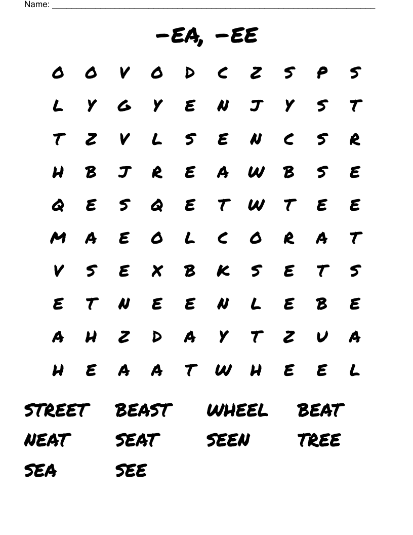 -ea, -ee Word Search