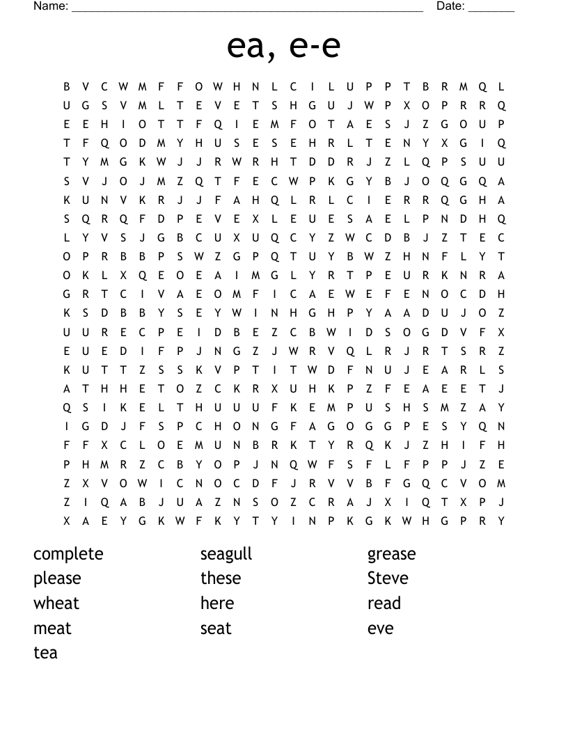 ea, e-e Word Search