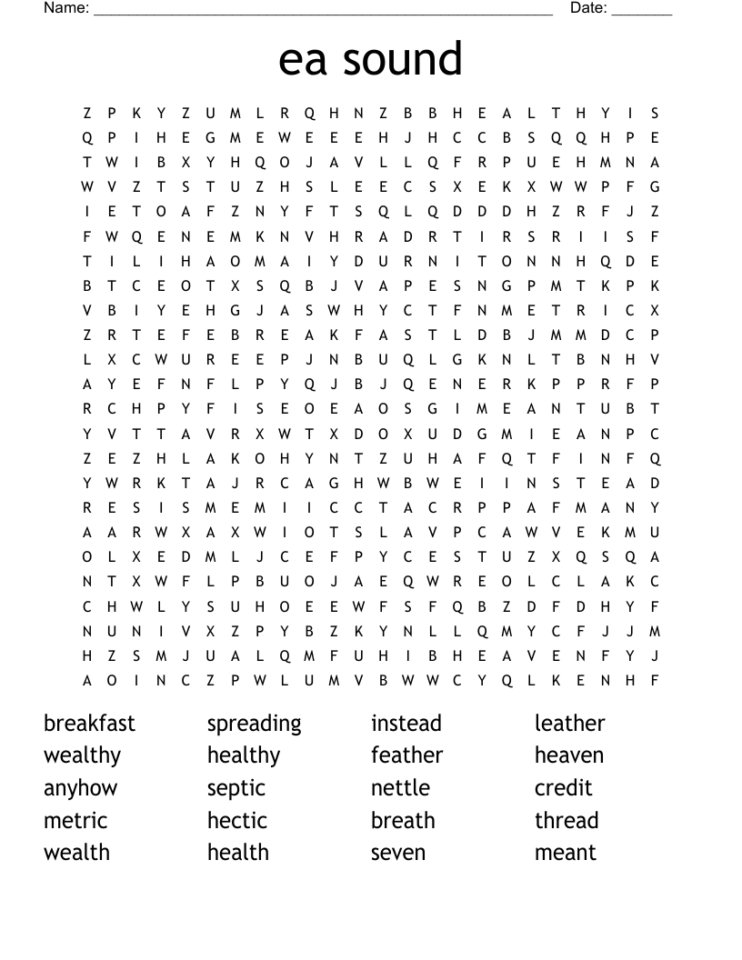ea sound Word Search