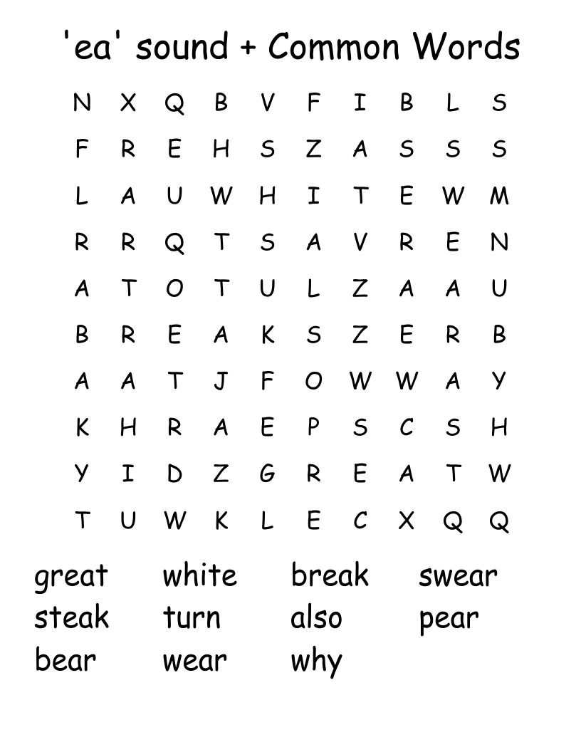 'ea' sound + Common Words Word Search