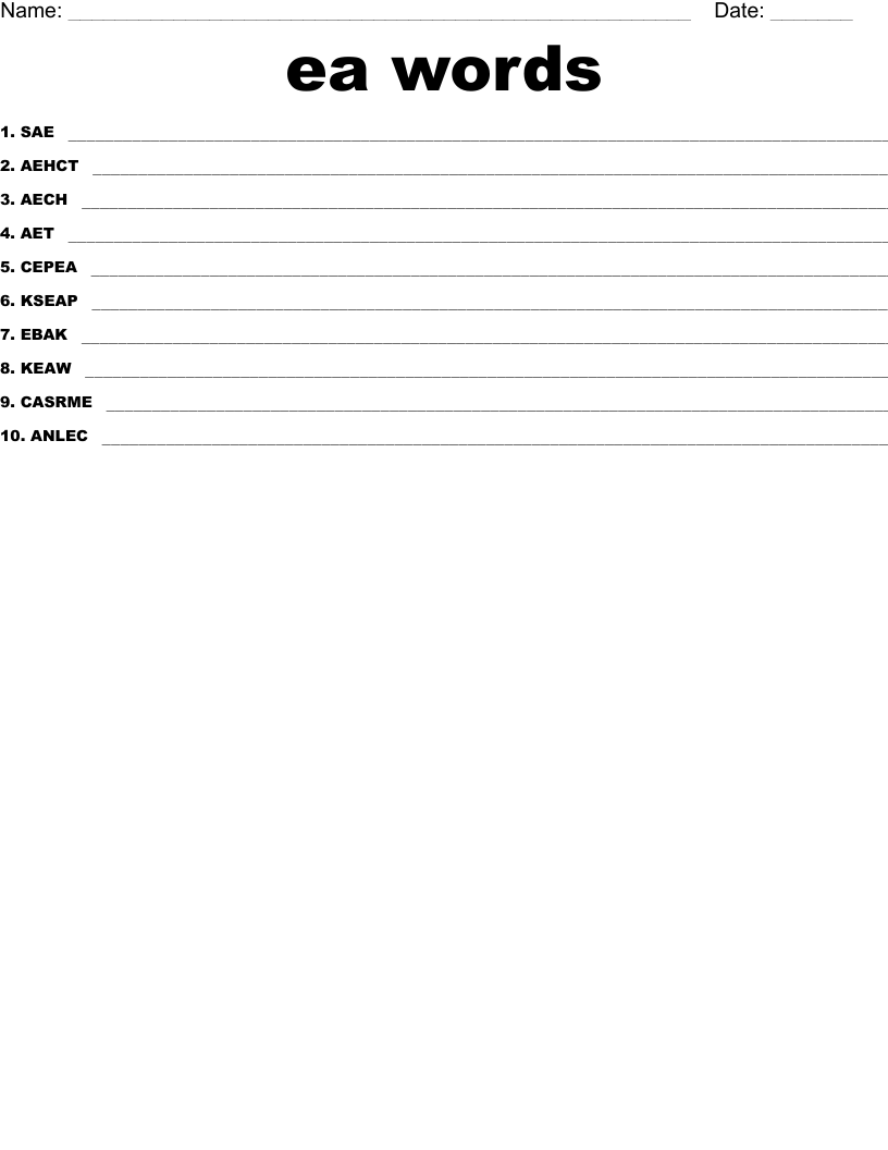 ea words Word Scramble