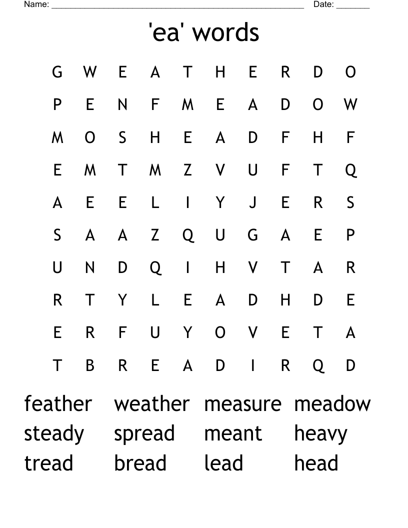 'ea' words Word Search