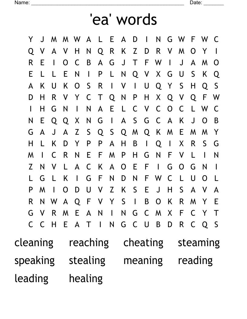 'ea' words Word Search