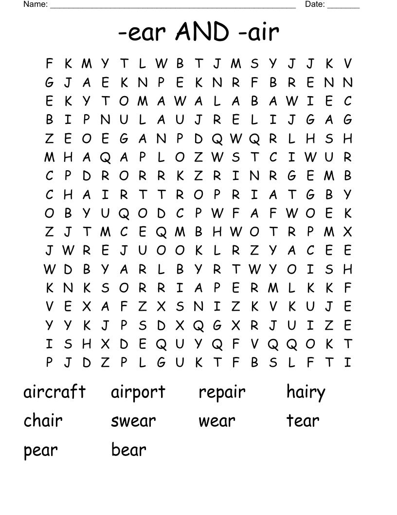-ear AND -air Word Search