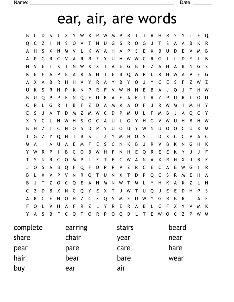 ear, air, are words Word Search