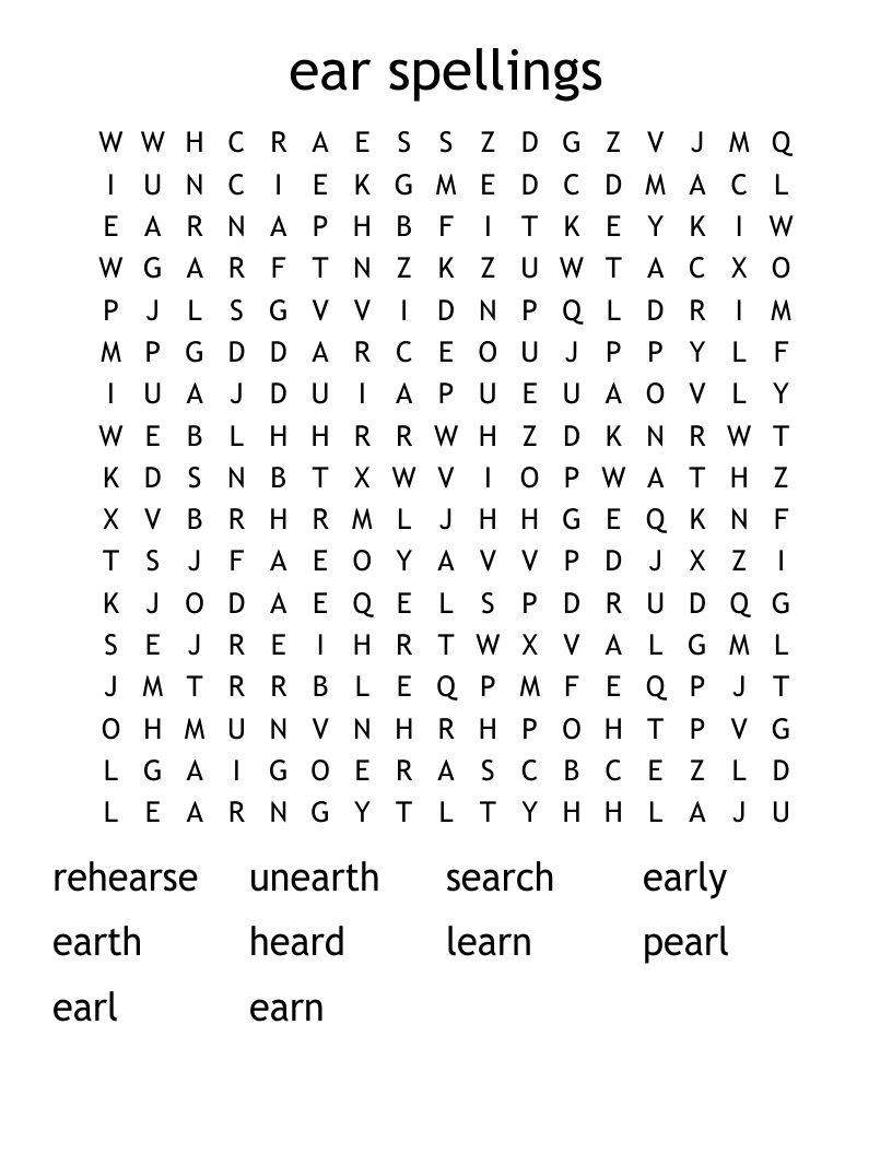 ear spellings Word Search