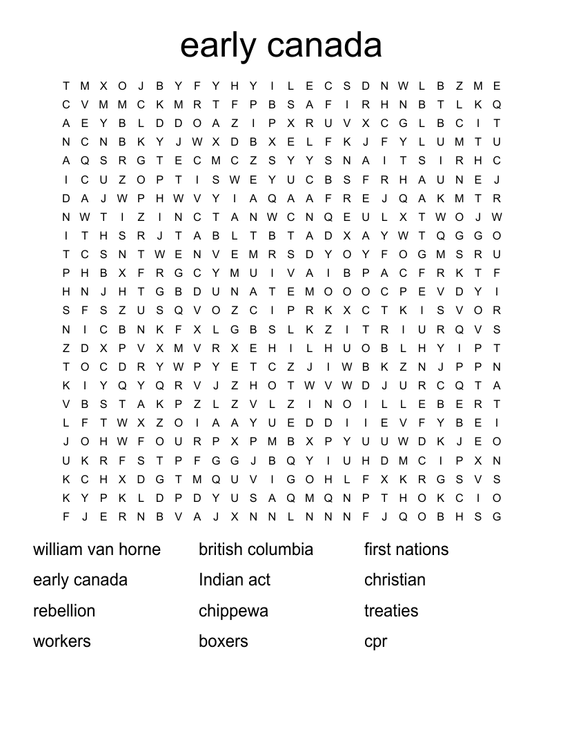 early canada Word Search