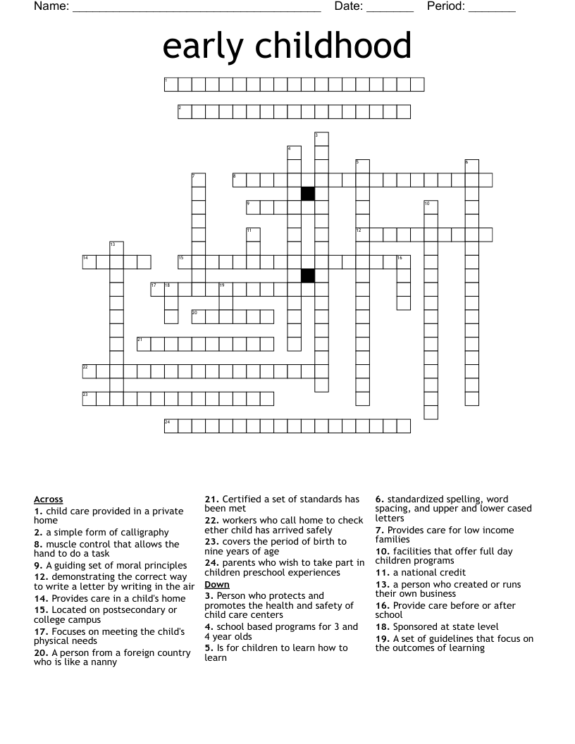 early childhood  Crossword