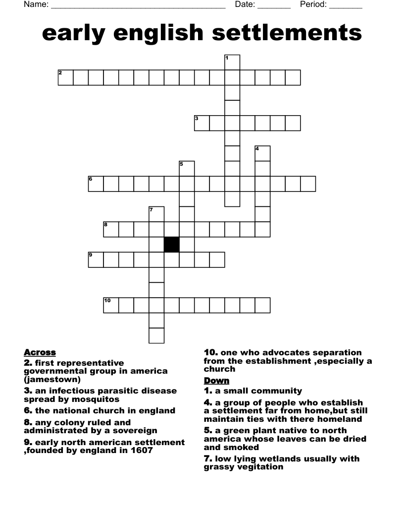 early english settlements Crossword
