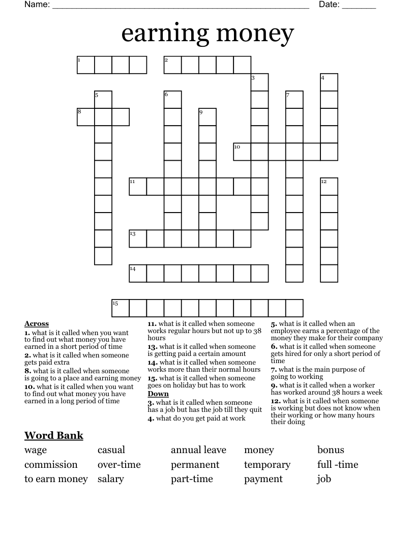 earning money  Crossword
