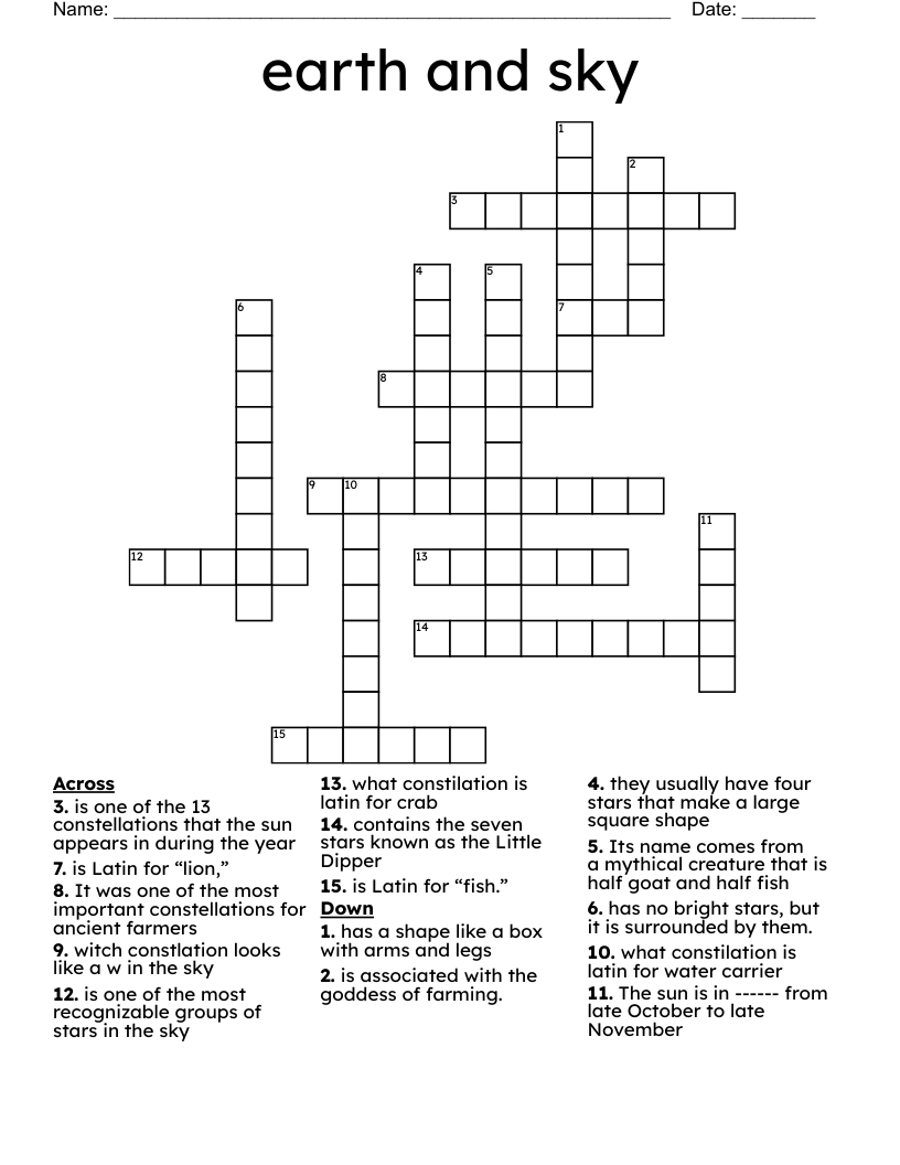 earth and sky  Crossword