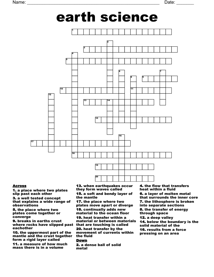 earth science  Crossword