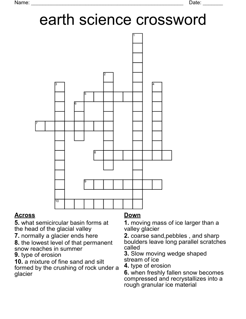 earth science crossword