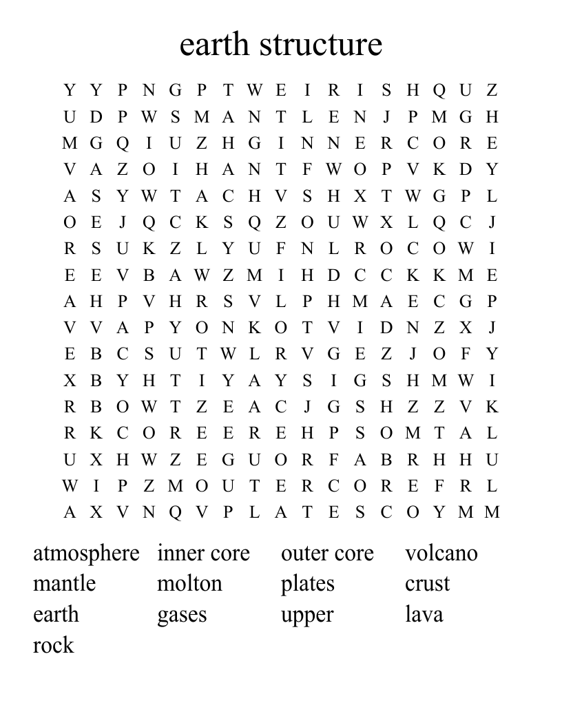 earth structure Word Search