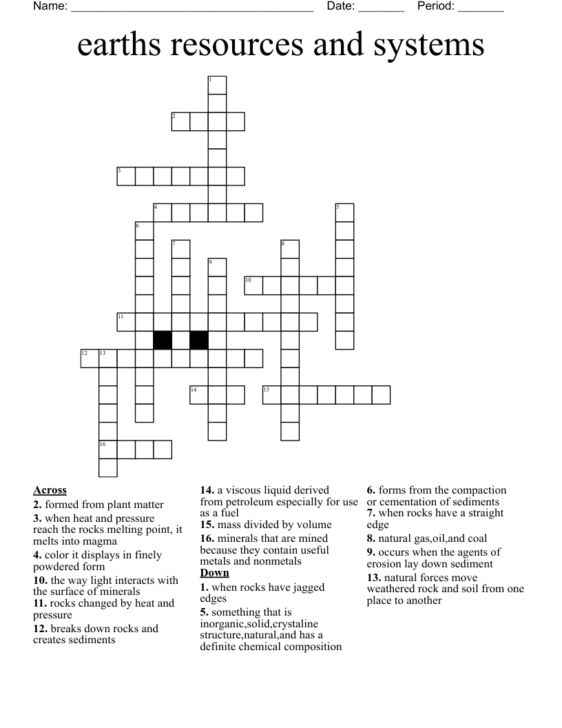 earths resources and systems Crossword