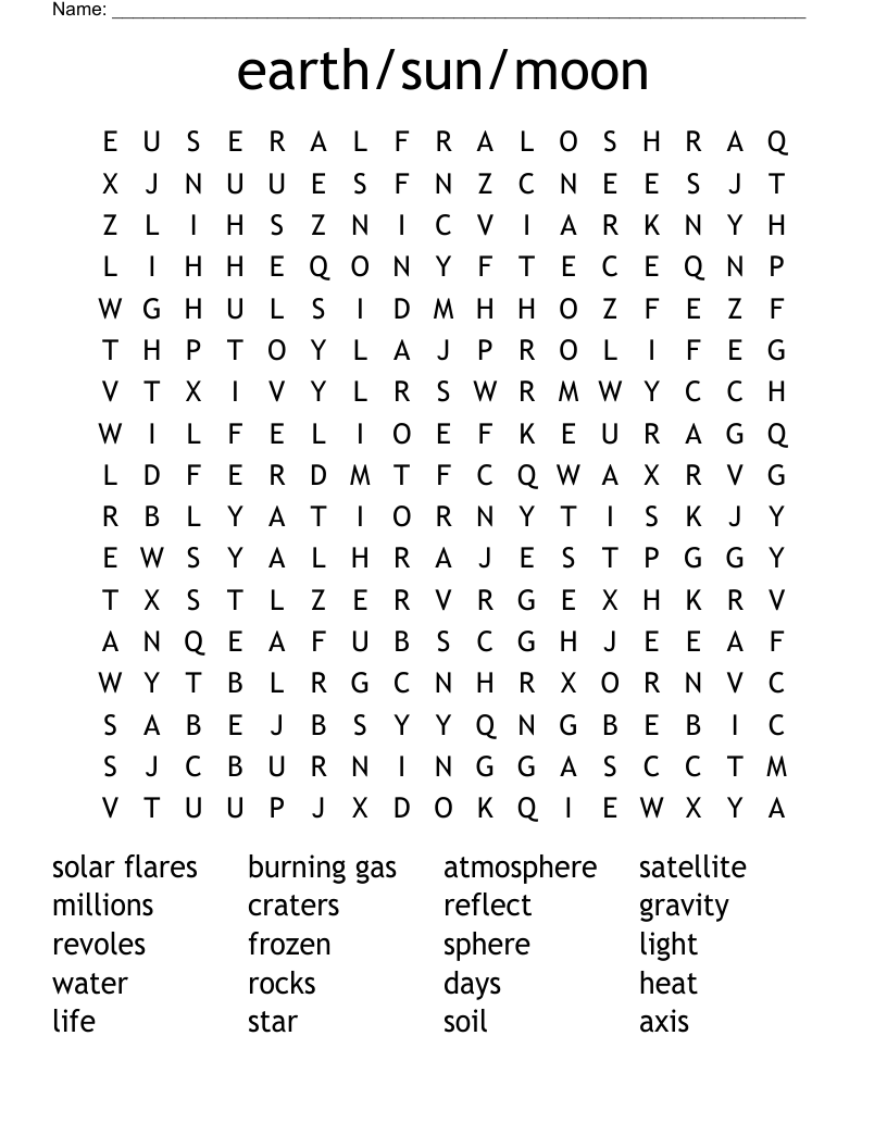 earth/sun/moon Word Search