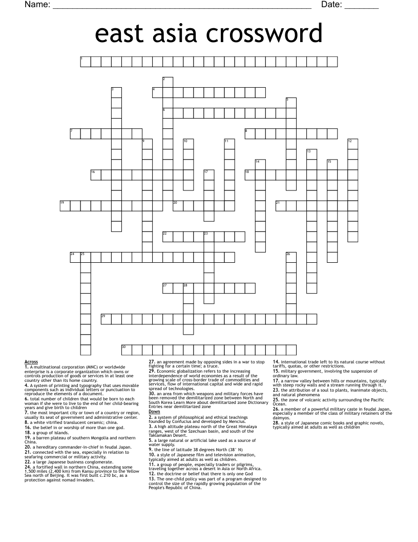 east asia crossword 