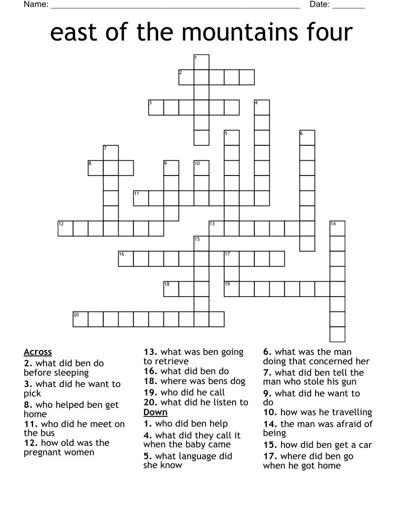 east of the mountains four Crossword