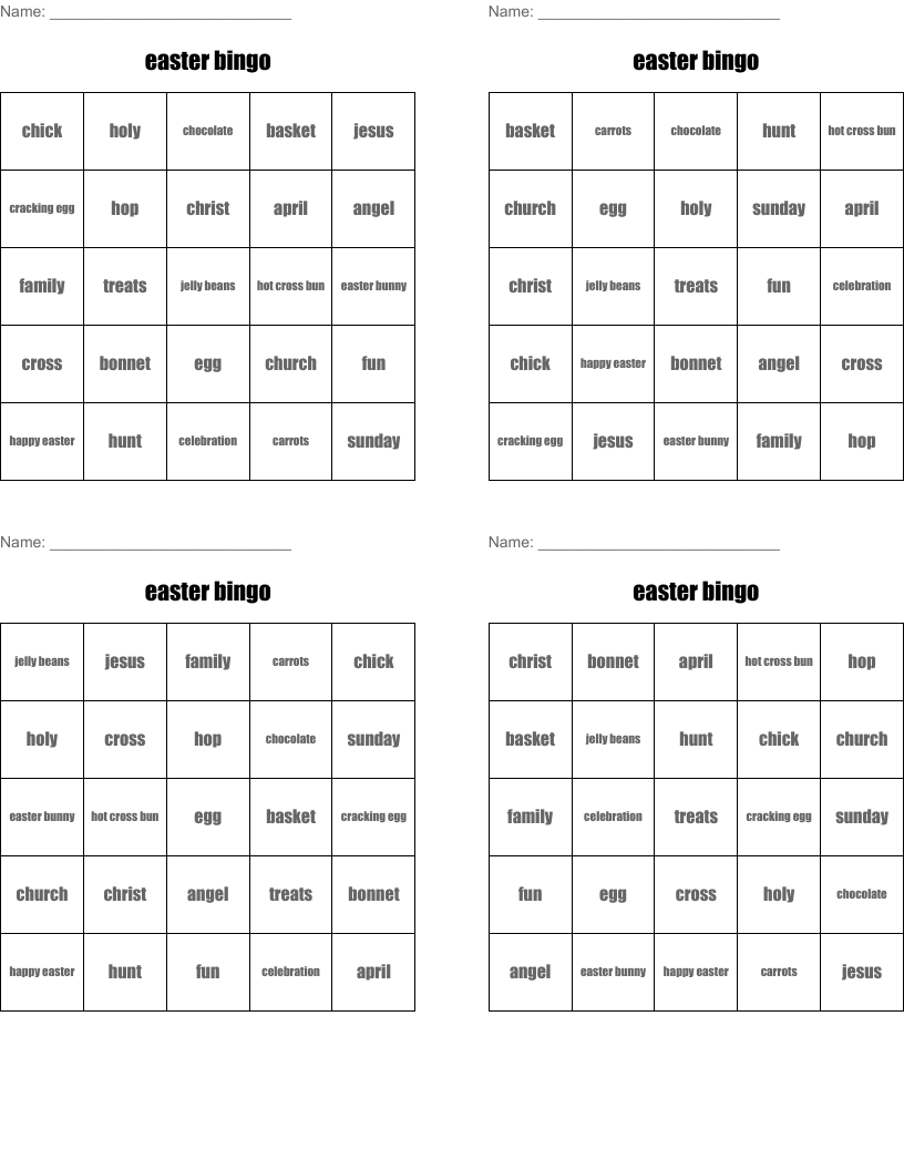 easter bingo