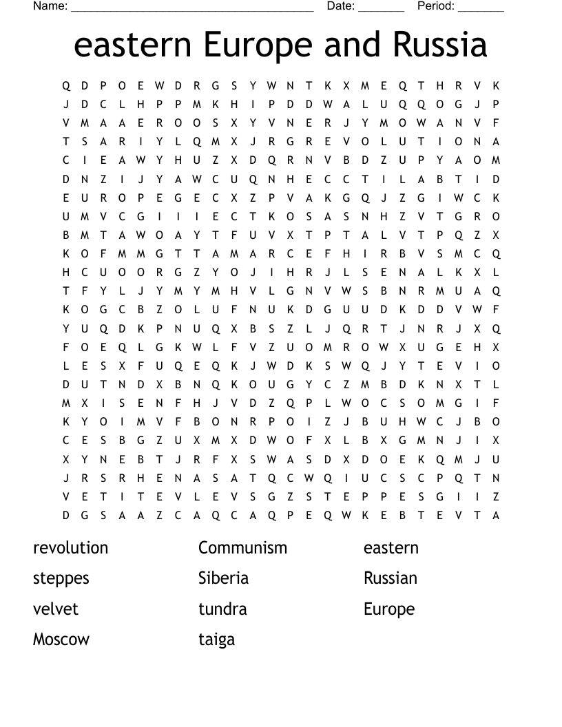 eastern Europe and Russia Word Search