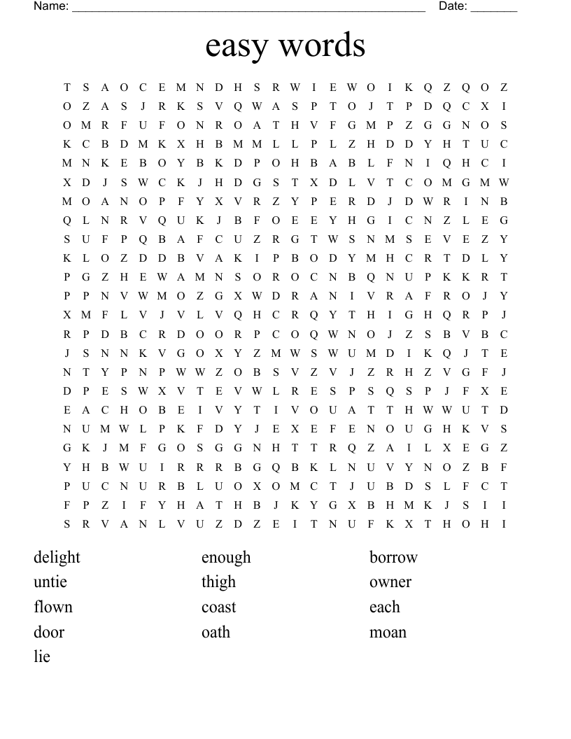 easy words Word Search