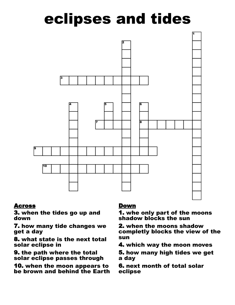 eclipses and tides Crossword