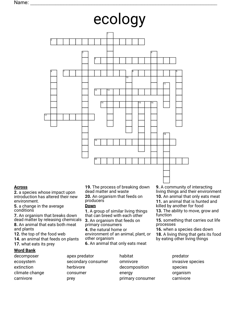 ecology Crossword