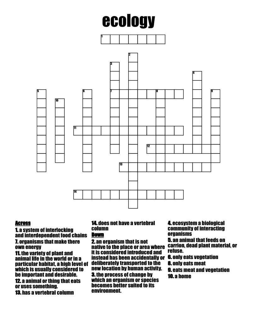 ecology Crossword
