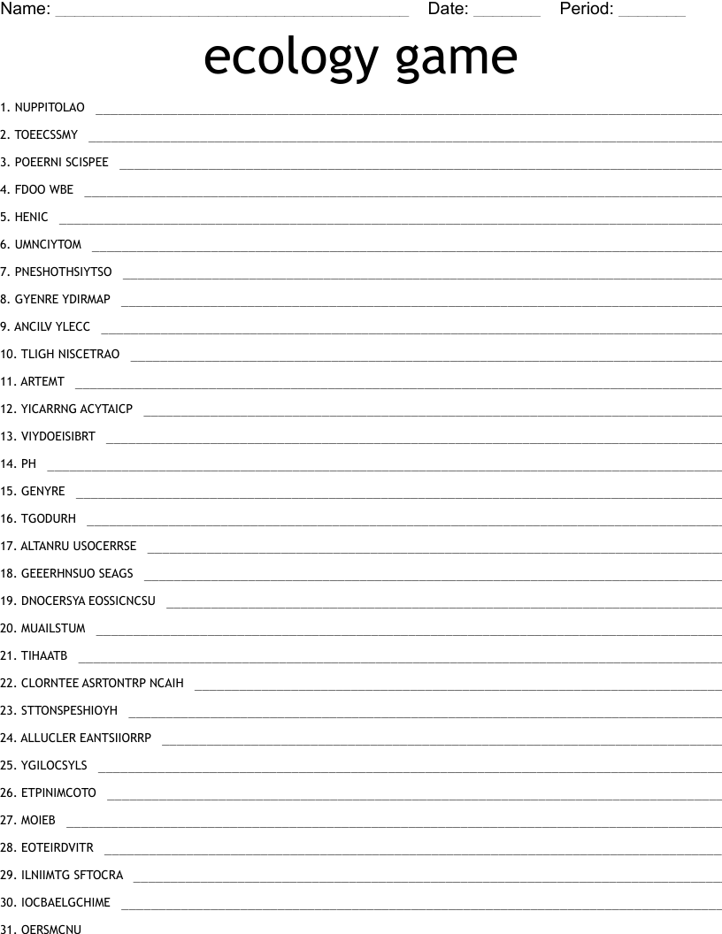 ecology game Word Scramble