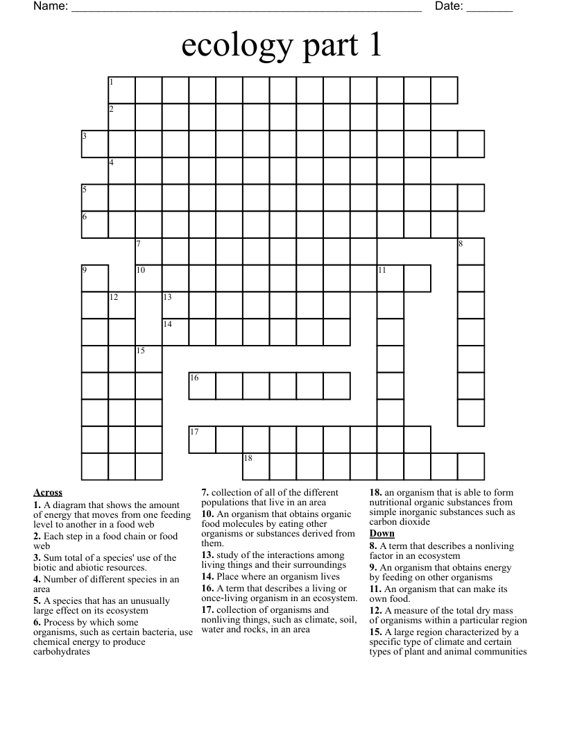 ecology part 1 Crossword