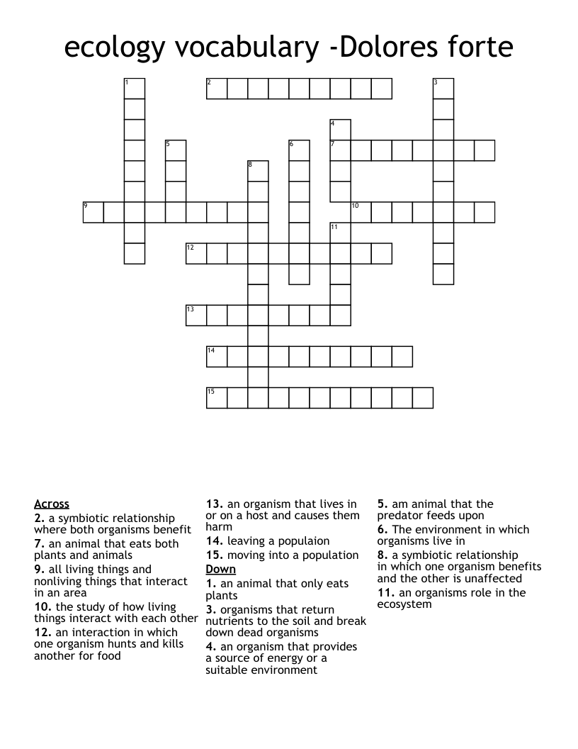 ecology vocabulary -Dolores forte  Crossword