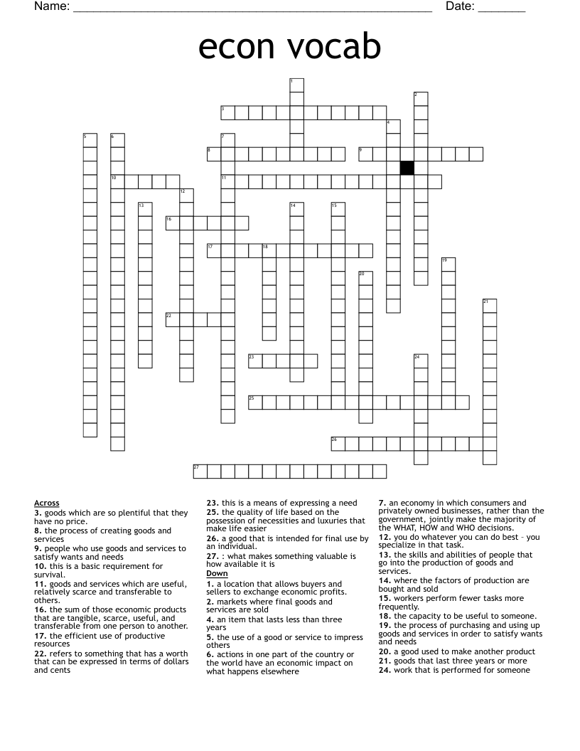 econ vocab Crossword