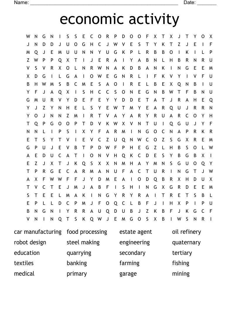 economic activity Word Search