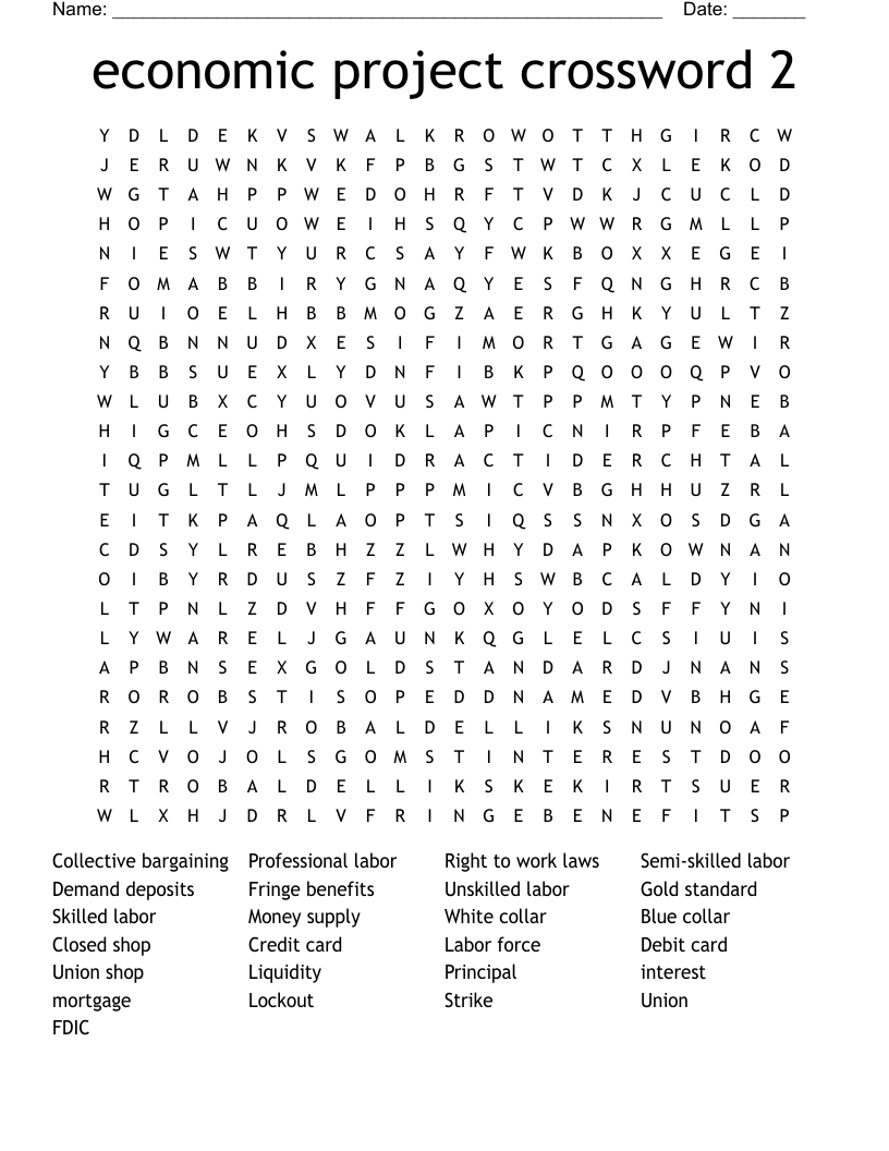 economic project crossword 2 Word Search