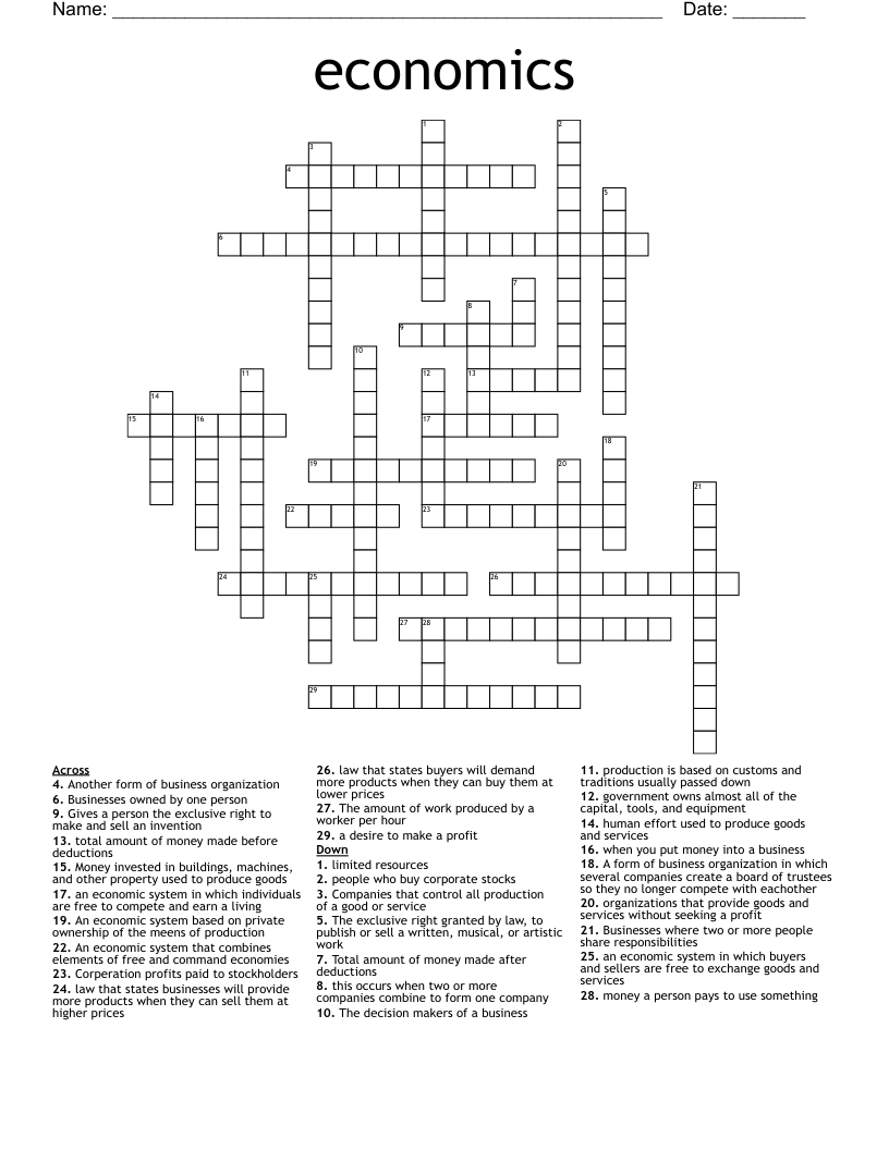 economics Crossword