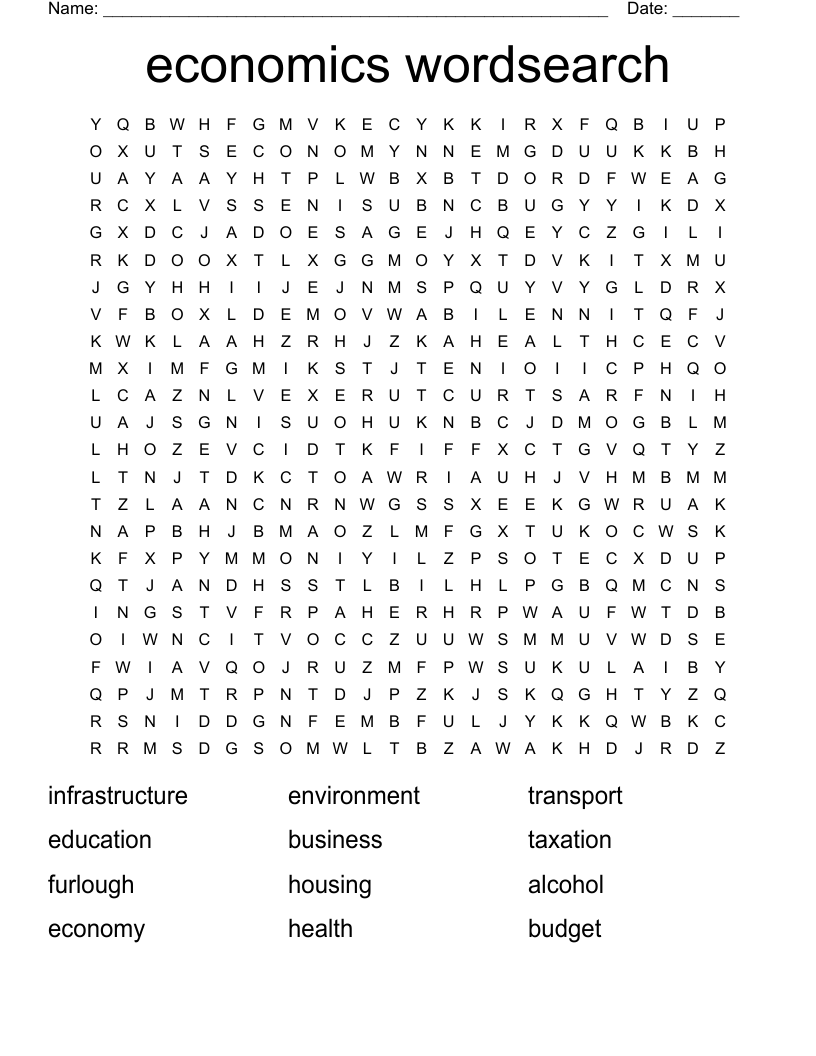 economics wordsearch