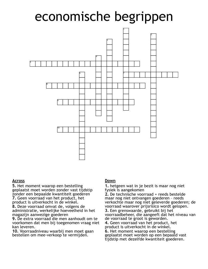 economische begrippen Crossword