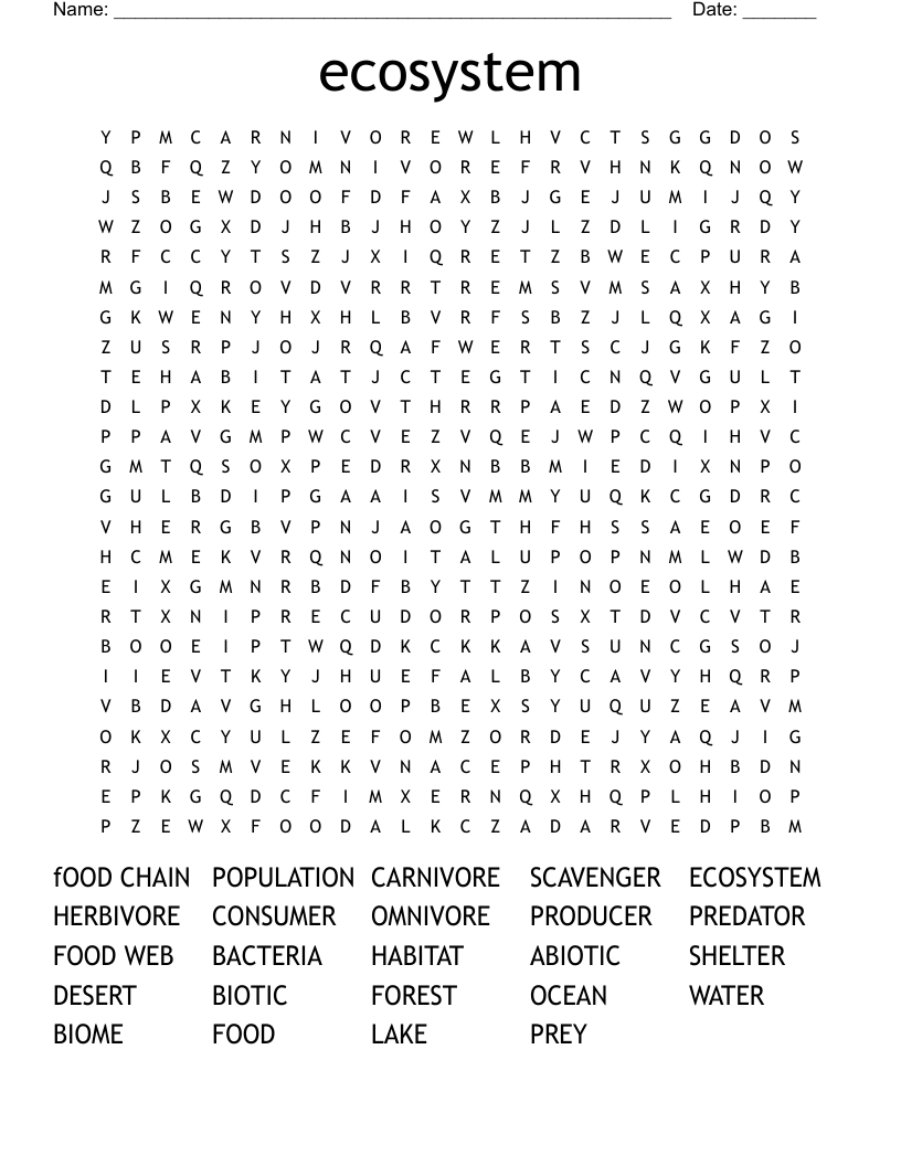 ecosystem Word Search